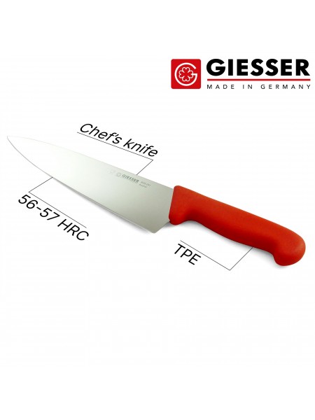 Профессиональный поварской шеф нож, 23 см, ручка TPE красная, Giesser. (8455 23 r)