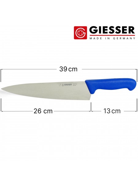 Профессиональный поварской шеф нож, 26 см, ручка TPE синяя, Giesser. (8455 26 b)