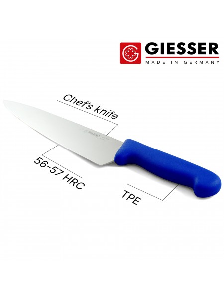 Профессиональный поварской шеф нож, 26 см, ручка TPE синяя, Giesser. (8455 26 b)