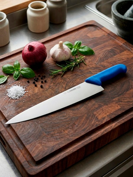 Профессиональный поварской шеф нож, 26 см, ручка TPE синяя, Giesser. (8455 26 b)