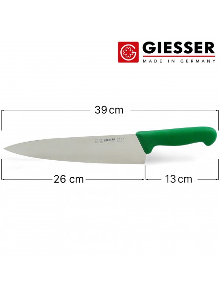 Профессиональный поварской шеф нож, 26 см, ручка TPE зеленая, Giesser. (8455 26 gr)