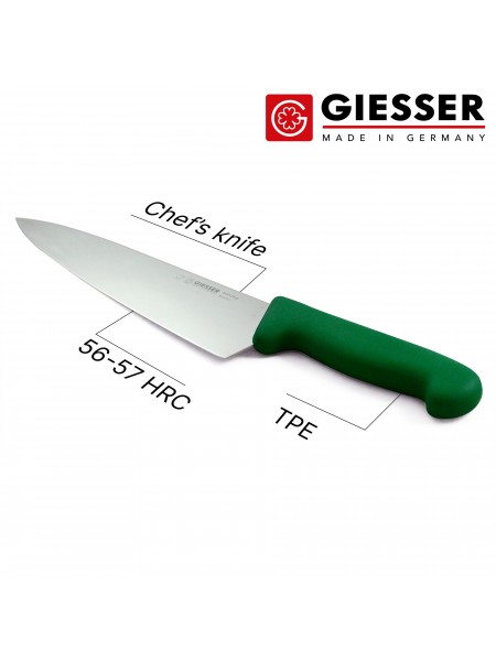 Профессиональный поварской шеф нож, 26 см, ручка TPE зеленая, Giesser. (8455 26 gr)