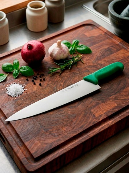 Профессиональный поварской шеф нож, 26 см, ручка TPE зеленая, Giesser. (8455 26 gr)