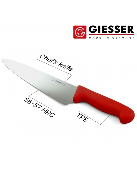 Профессиональный поварской шеф нож, 26 см, ручка TPE красная, Giesser. (8455 26 r)