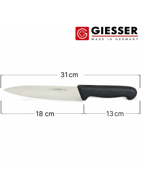 Узкий профессиональный поварской шеф нож, 18 см, ручка TPE черная, Giesser. (8456 18)