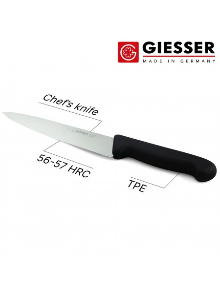 Узкий профессиональный поварской шеф нож, 18 см, ручка TPE черная, Giesser. (8456 18)