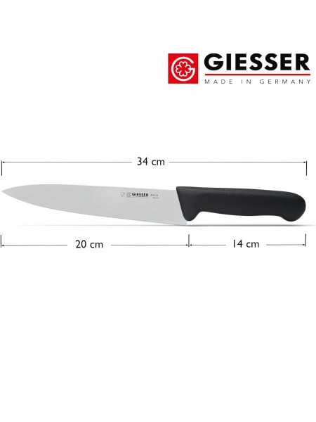 Узкий профессиональный поварской шеф нож, 20см, ручка TPE черная, Giesser. (8456 20)