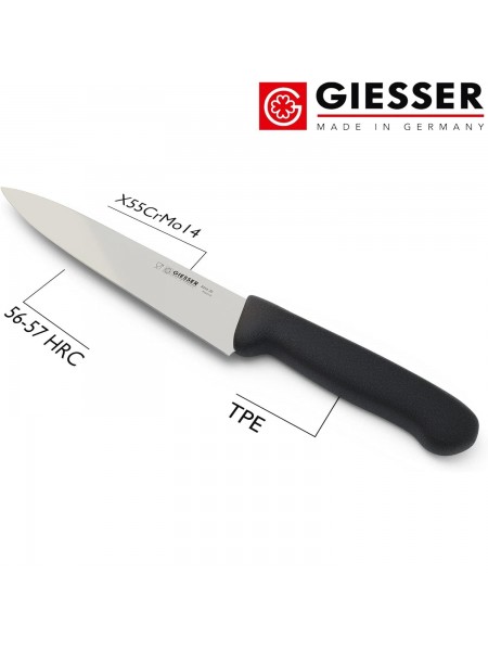 Узкий профессиональный поварской шеф нож, 20см, ручка TPE черная, Giesser. (8456 20)