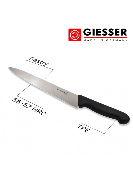 Узкий профессиональный поварской шеф нож, 23см, ручка TPE черная, Giesser. (8456 23)