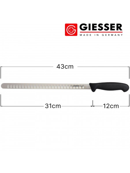Нож для нарезки лосося профессиональный, 31 см, лезвие с желобками, ручка TPE, Giesser. (8475 wwl 31)