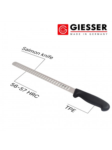 Нож для нарезки лосося профессиональный, 31 см, лезвие с желобками, ручка TPE, Giesser. (8475 wwl 31)