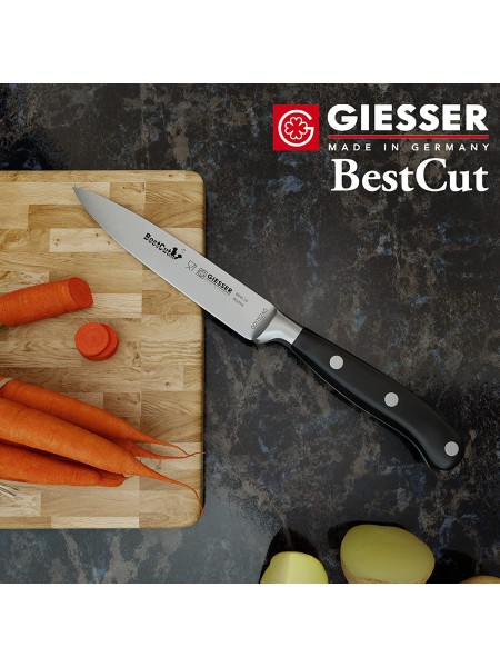 Нож кухонный BestCutx55 кованый профессиональный, 10 см, для овощей и фруктов, черная ручка PSU, Giesser. (8640 10)
