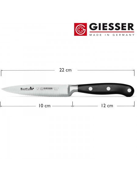 Нож кухонный BestCutx55 кованый профессиональный с волнистым лезвием, 10 см, для чистки и нарезки овощей и фруктов, черная ручка PSU, Giesser. (8640 w 10)