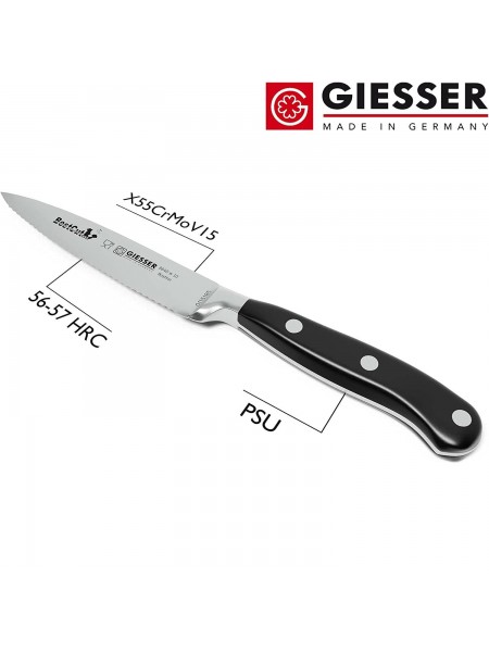 Нож кухонный BestCutx55 кованый профессиональный с волнистым лезвием, 10 см, для чистки и нарезки овощей и фруктов, черная ручка PSU, Giesser. (8640 w 10)