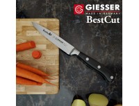 Нож кухонный BestCutx55 кованный профессиональный с волнистым лезвием, 10 см, для чистки и нарезки овощей и фруктов, черная ручка PSU, Giesser. (8640 w 10)