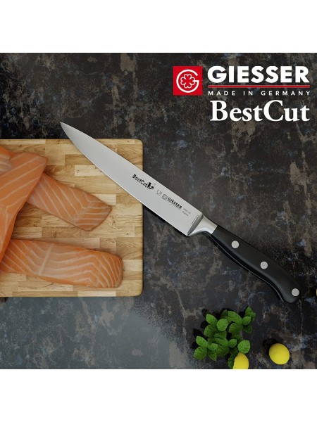 Нож кухонный BestCutX55 кованый профессиональный, 18 см, для разделки рыбы и мяса, черная ручка PSU, Giesser. (8664 18)