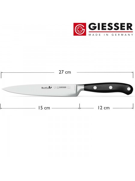 Нож кухонный BestCutX55 кованый профессиональный, 15 см, для нарезки ветчины, черная ручка PSU, Giesser. (8670 15)