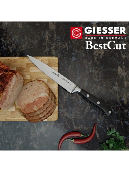 Нож кухонный BestCutX55 кованый профессиональный, 15 см, для нарезки ветчины, черная ручка PSU, Giesser. (8670 15)