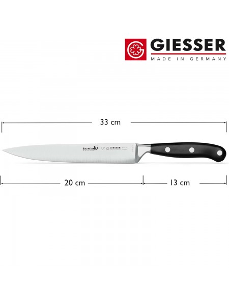 Нож кухонный BestCutX55 кованый профессиональный, 20 см, для нарезки ветчины, черная ручка PSU, Giesser. (8670 20)