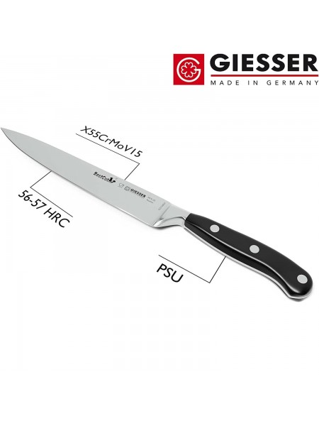 Нож кухонный BestCutX55 кованый профессиональный, 20 см, для нарезки ветчины, черная ручка PSU, Giesser. (8670 20)