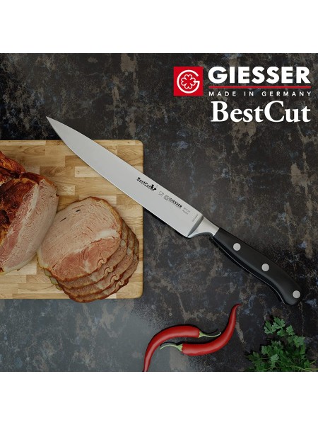 Нож кухонный BestCutX55 кованый профессиональный, 20 см, для нарезки ветчины, черная ручка PSU, Giesser. (8670 20)