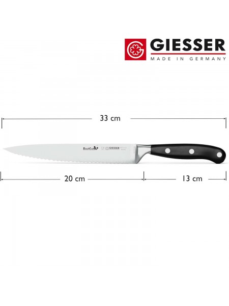 Нож кухонный BestCutX55 кованый с зубчатым лезвием, 20 см, для нарезки хлеба, черная ручка PSU, Giesser. (8670 w 20)