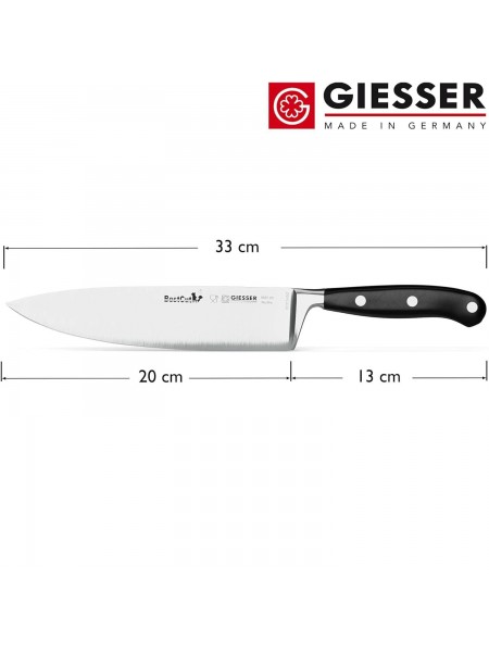 Профессиональный кованый поварской шеф нож BestCutX55, 20 см, черная ручка PSU, Giesser. (8680 20)