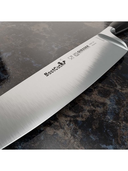 Профессиональный кованый поварской шеф нож BestCutX55, 20 см, черная ручка PSU, Giesser. (8680 20)