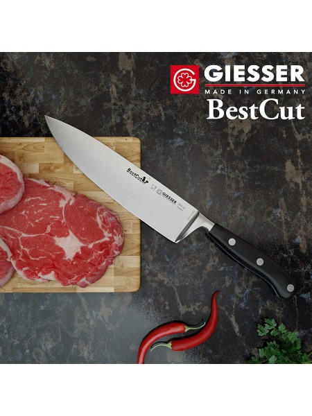 Профессиональный кованый поварской шеф нож BestCutX55, 20 см, черная ручка PSU, Giesser. (8680 20)