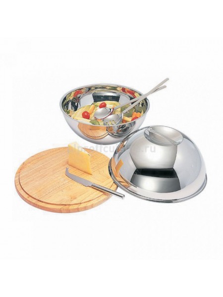 Сервировочный набор: круглое деревянное блюдо + метал.баранчик d=30 см «Regent», Proff Cuisine. (95001170)