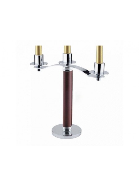 Канделябр сервировочный на стол, 3 свечи, нержавеющая ножка обтянута натуральной кожей, H=28cm «Regent», Proff Cuisine. (95001235)