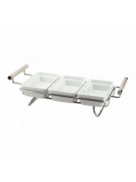 Подставка для сервировки стола, хромированная 3-мя, (15x8 cм) фарфоровыми блюдами (38x15 cм) «Regent», Proff Cuisine. (95001245)