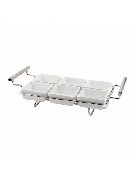 Подставка для сервировки стола, хромированная с 6-ю, (9 cм) фарфоровыми блюдами (39х20 cм) «Regent», Proff Cuisine. (95001246)