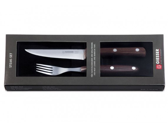 Набор кухонный поварской профессиональный: стейковый нож и стековая вилка, ручка из палисандрового дерева, Giesser. (9750-2)