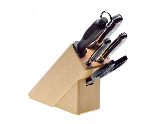 Набор кухонных поварских ножей из 5 предметов на подставке, кованая сталь, серия BestCutx55, Giesser. (9891 b5 bc)