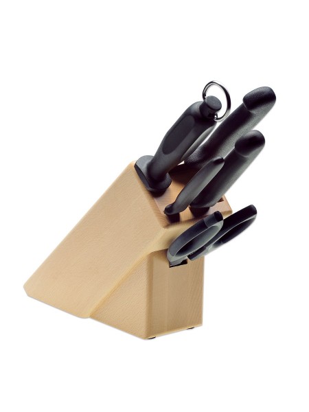 Набор кухонных поварских профессиональных ножей из 5 позиций на подставке, ручка TPE, Giesser. (9891 b5)