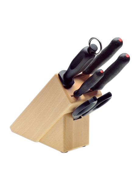 Набор кухонных поварских профессиональных ножей из 5 позиций на подставке, ручка PrimeLine, Giesser. (9891 b5 pl)