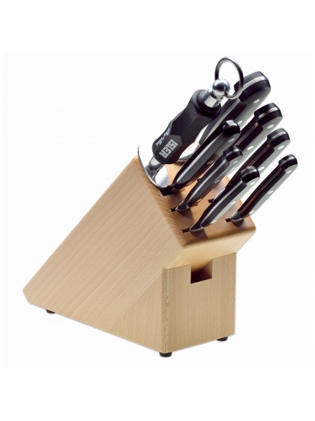 Набор из 8 предметов на деревянной подставке, ножи Classic черная ручка POM, Giesser. (9892 b)