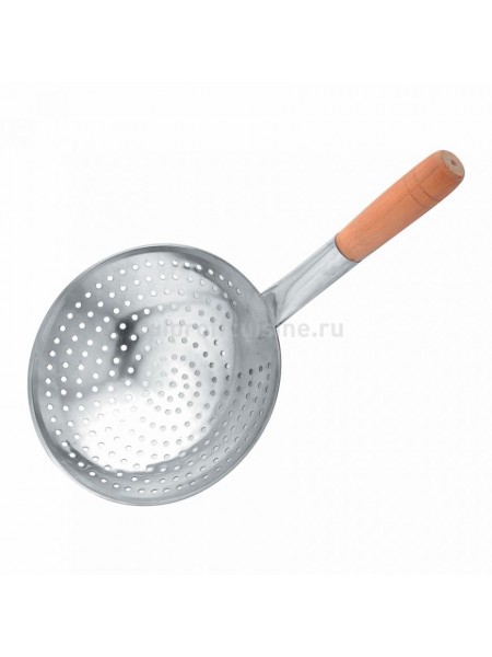 Половник-шумовка плоский короткий «Китайский» нержавеющая сталь и деревянная ручка, D=24см, Proff Cuisine. (99004027)