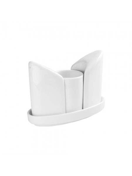 Набор для специй, 3 предмета на подставке, белый, фарфор, Kunstwerk. (A0174)