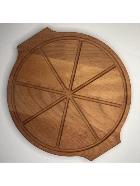 Сервировочная доска для пиццы с ручками и разметкой, бук, D-35, толщина 2 cм, Luxstahl. (D35201)