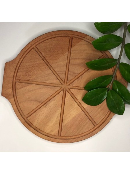 Сервировочная доска для пиццы с ручками и разметкой, бук, D-35, толщина 2 cм, Luxstahl. (D35201)