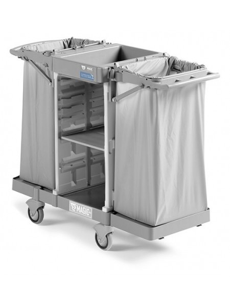 Тележка для горничных, 4/5 комнат, с 2-мя держателями для 120 л. мешка, открытая полка. (MH800B0T0V00)