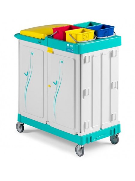 Тележка для горничных, с большой базой, держателем для мешка 150 Л и 100 мм колёсам. (ML300E0A0A00)