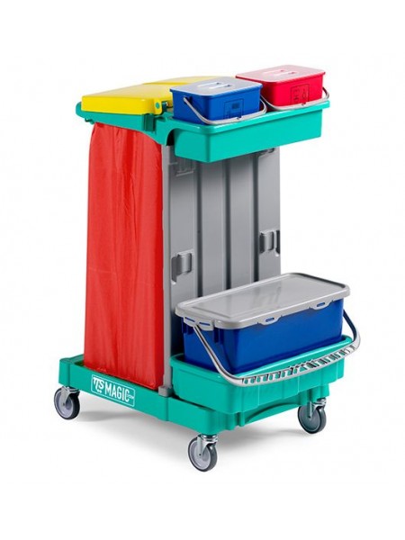 Тележка для горничных универсальная, с 20 л герметичными контейнерами и держателем для мешка с крышкой. (MS600B0C0000)