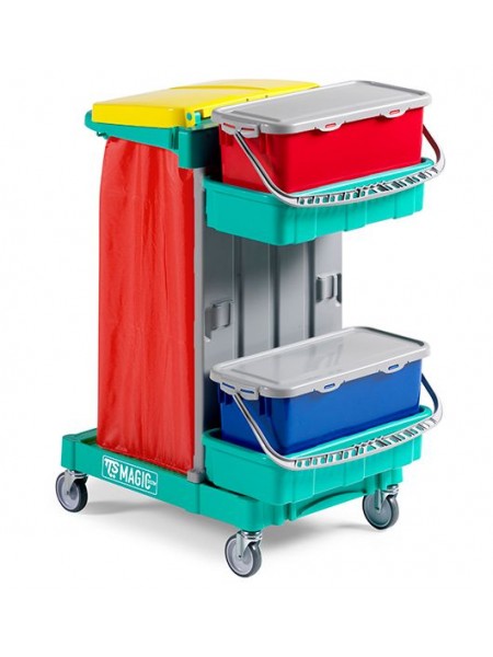Тележка для горничных универсальная, с 2-мя 20 л герметичными контейнерами и держателем для мешка, полипропилен. (MS620B0C0000)