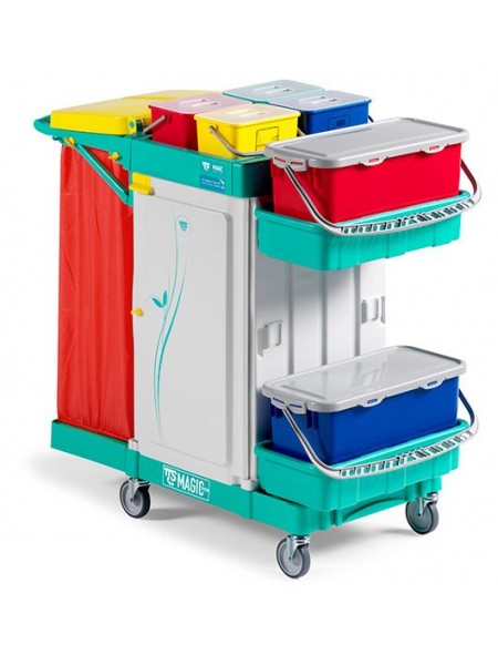 Тележка для горничных универсальная, с держателем и разделителем мешков 2*70, 2 герметичных контейнера. (MS700S0C0A00)